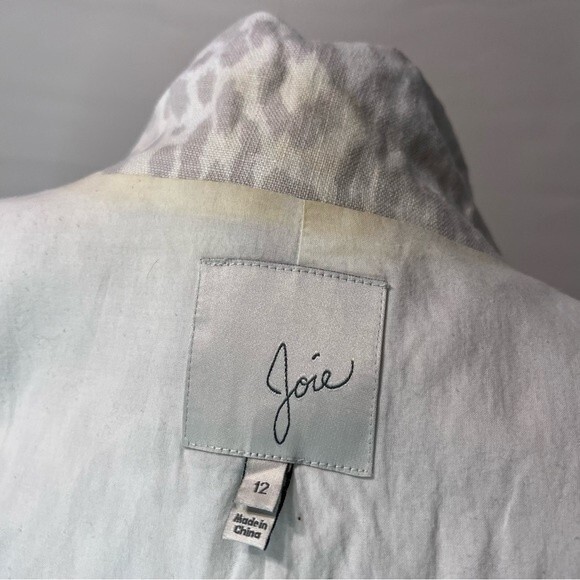 Joie Mehira Linen Blazer Silver Fox Leopard Print White Gray Size 12 - Picture 9 of 11